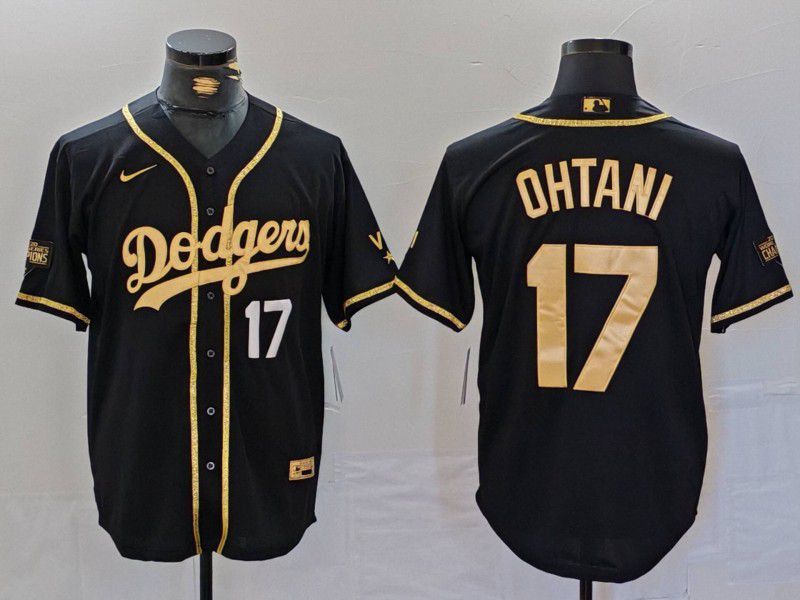 Men Los Angeles Dodgers #17 Ohtani Black gold Fashion Nike Game MLB Jersey style 7064
